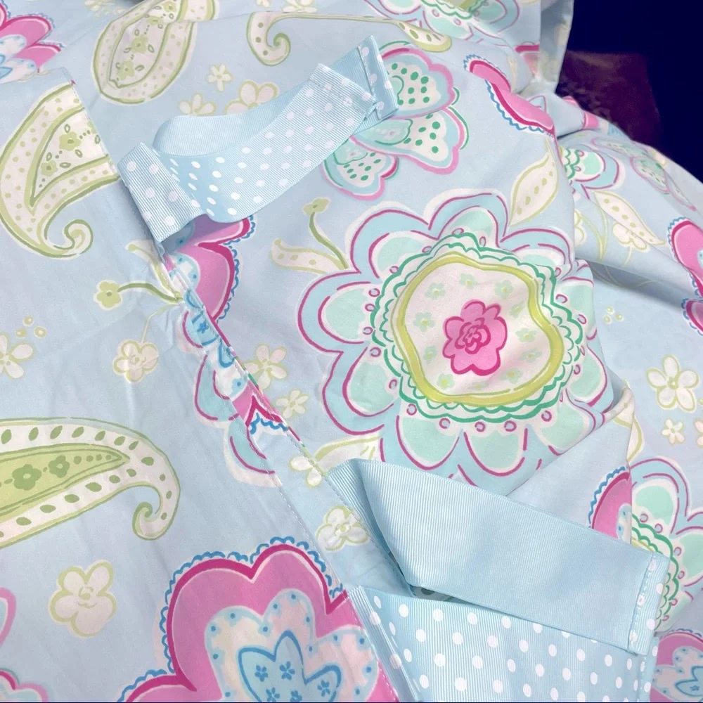 Pottery Barn Kids Floral Paisley Duvet Cover in Light Blue, Pink & Green